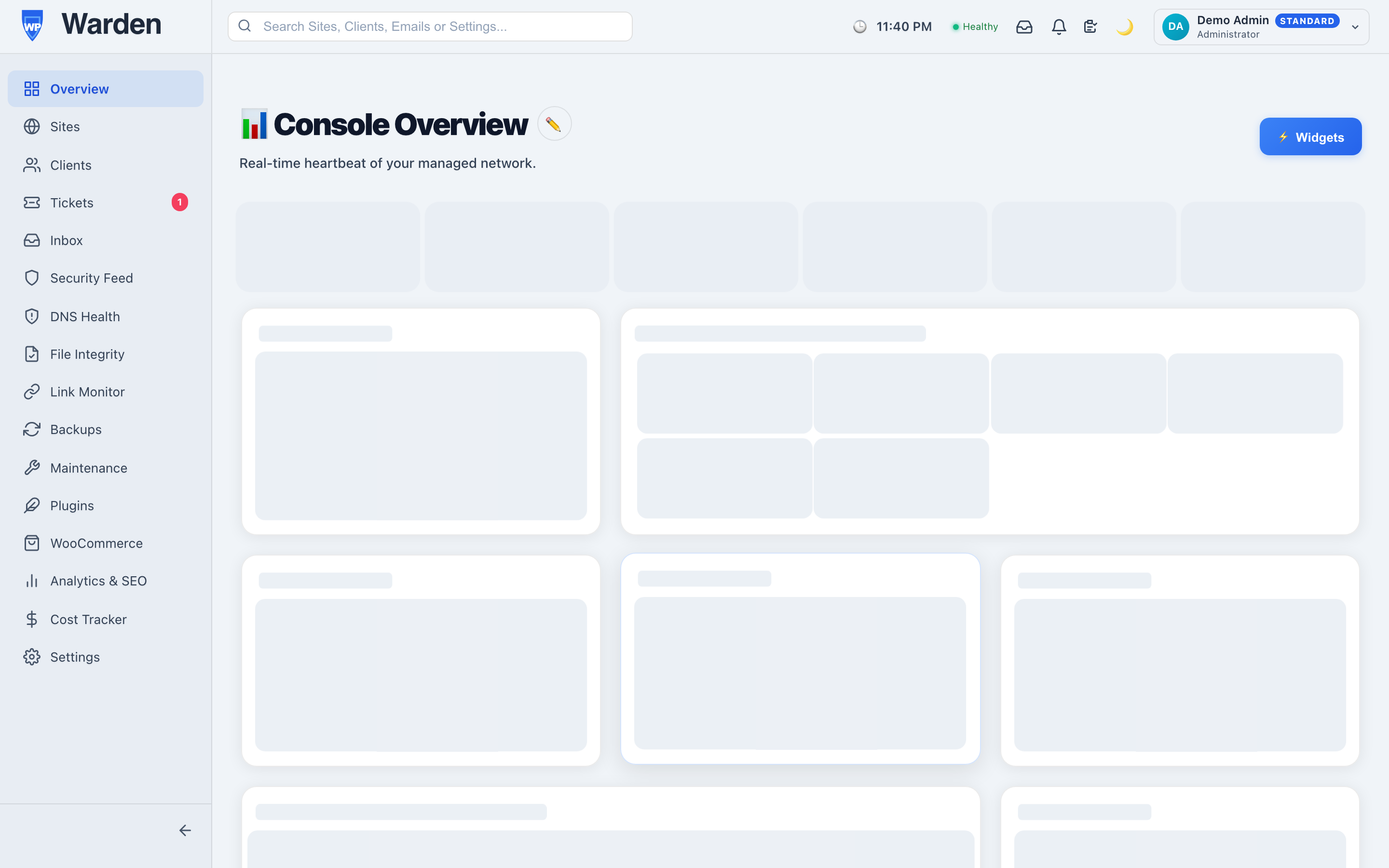 dashboard widgets — WP Warden dashboard screenshot