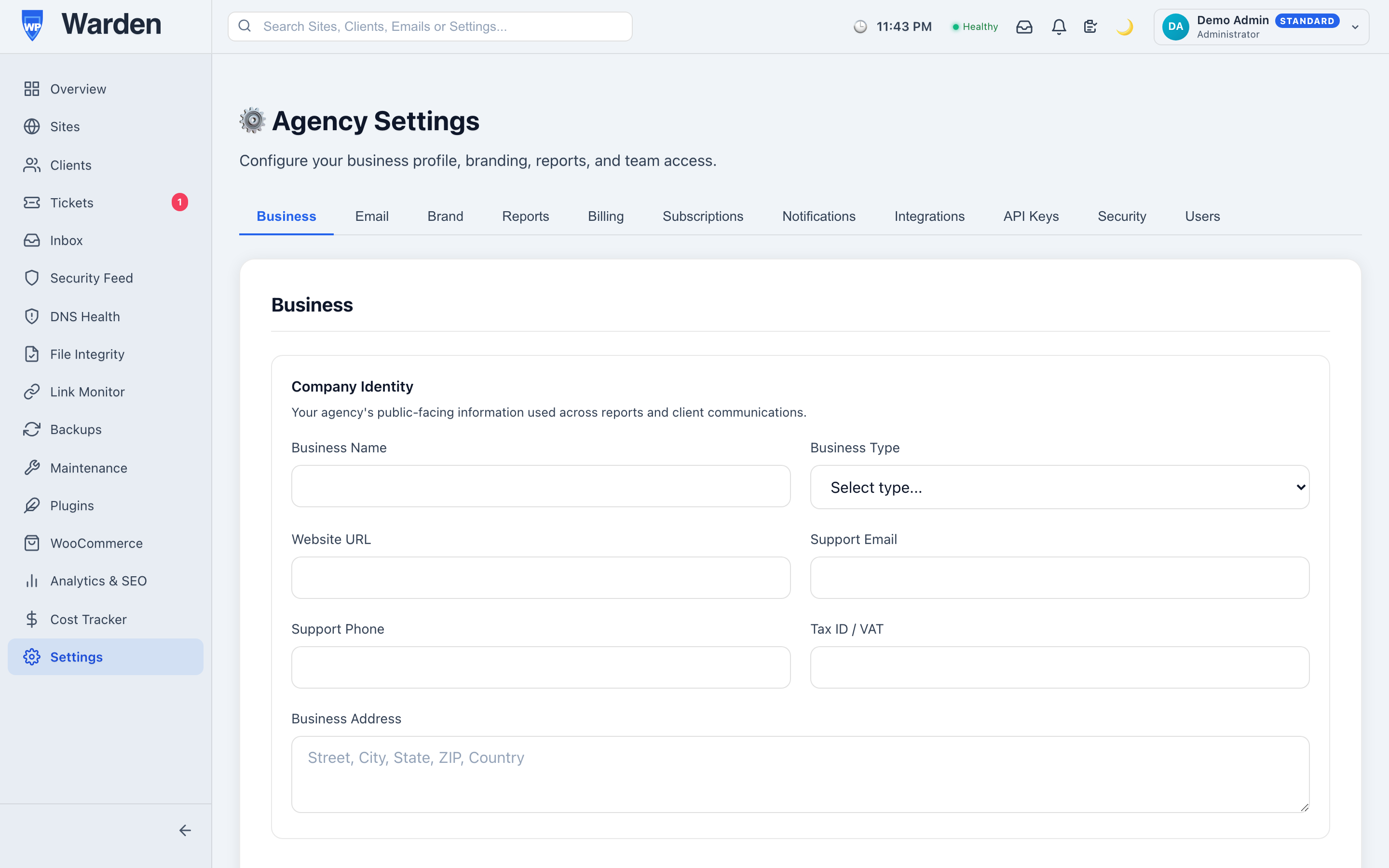multi tenancy architecture — WP Warden dashboard screenshot