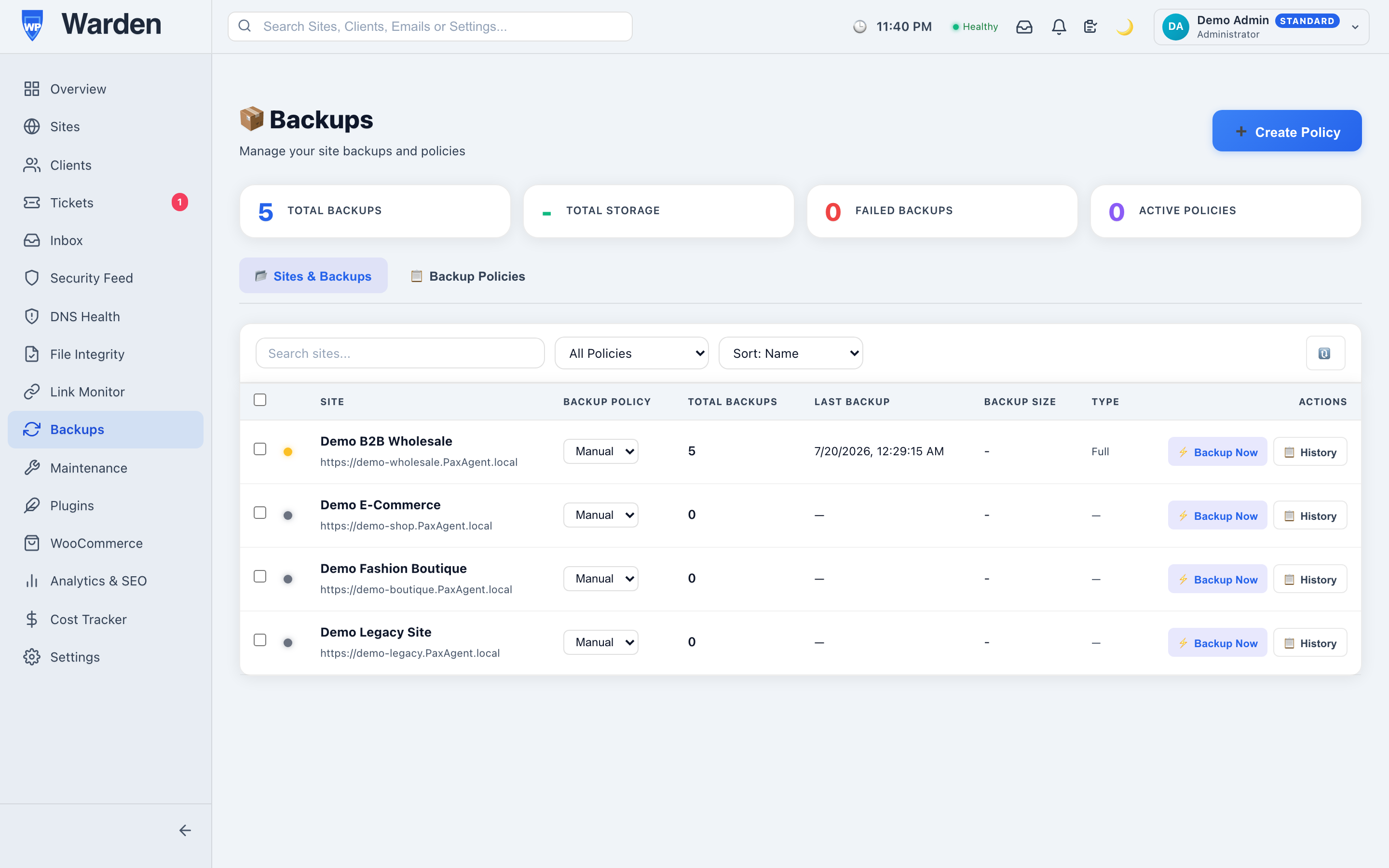 Screenshot: Backup template creation form