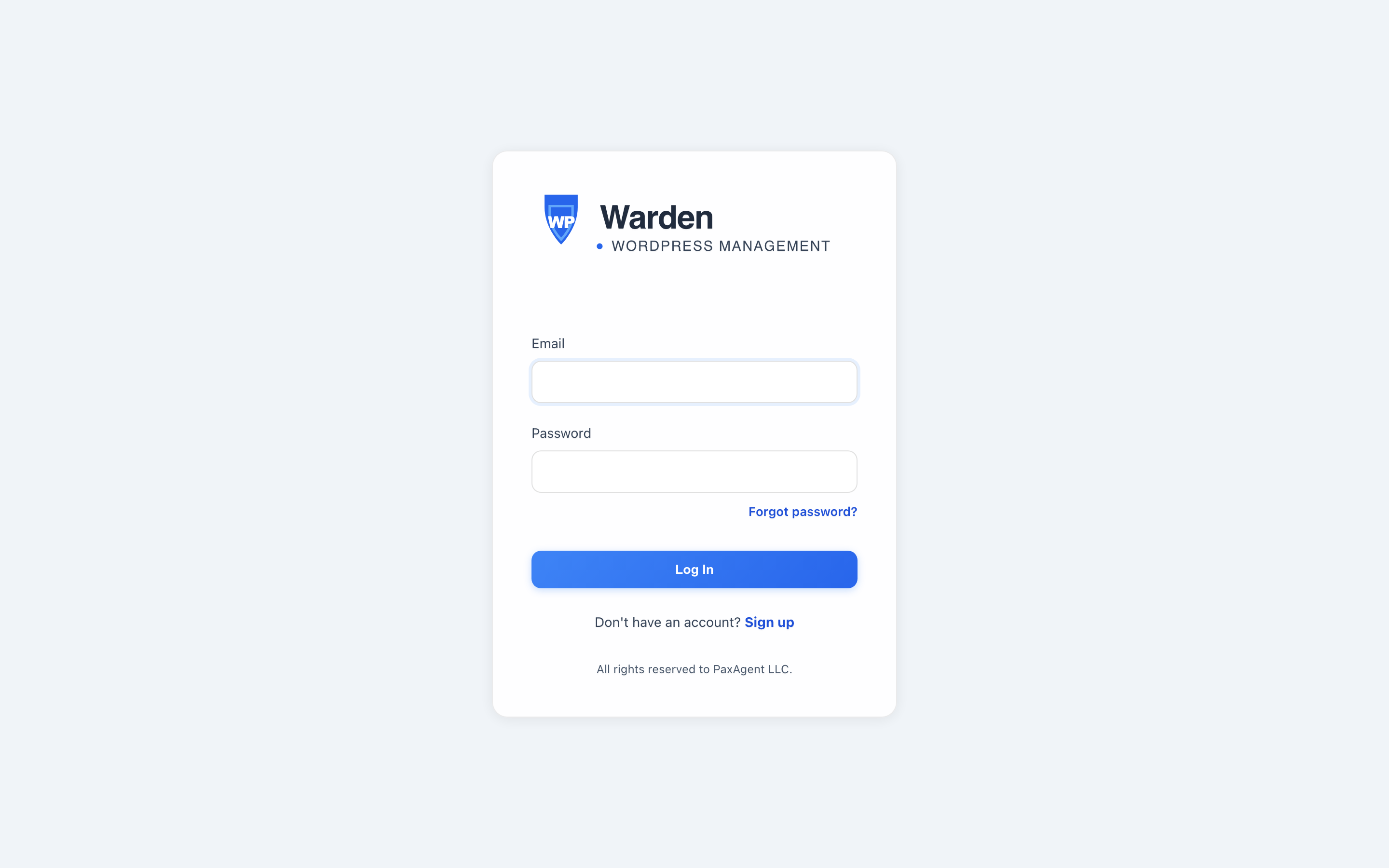Screenshot: WP Warden login screen