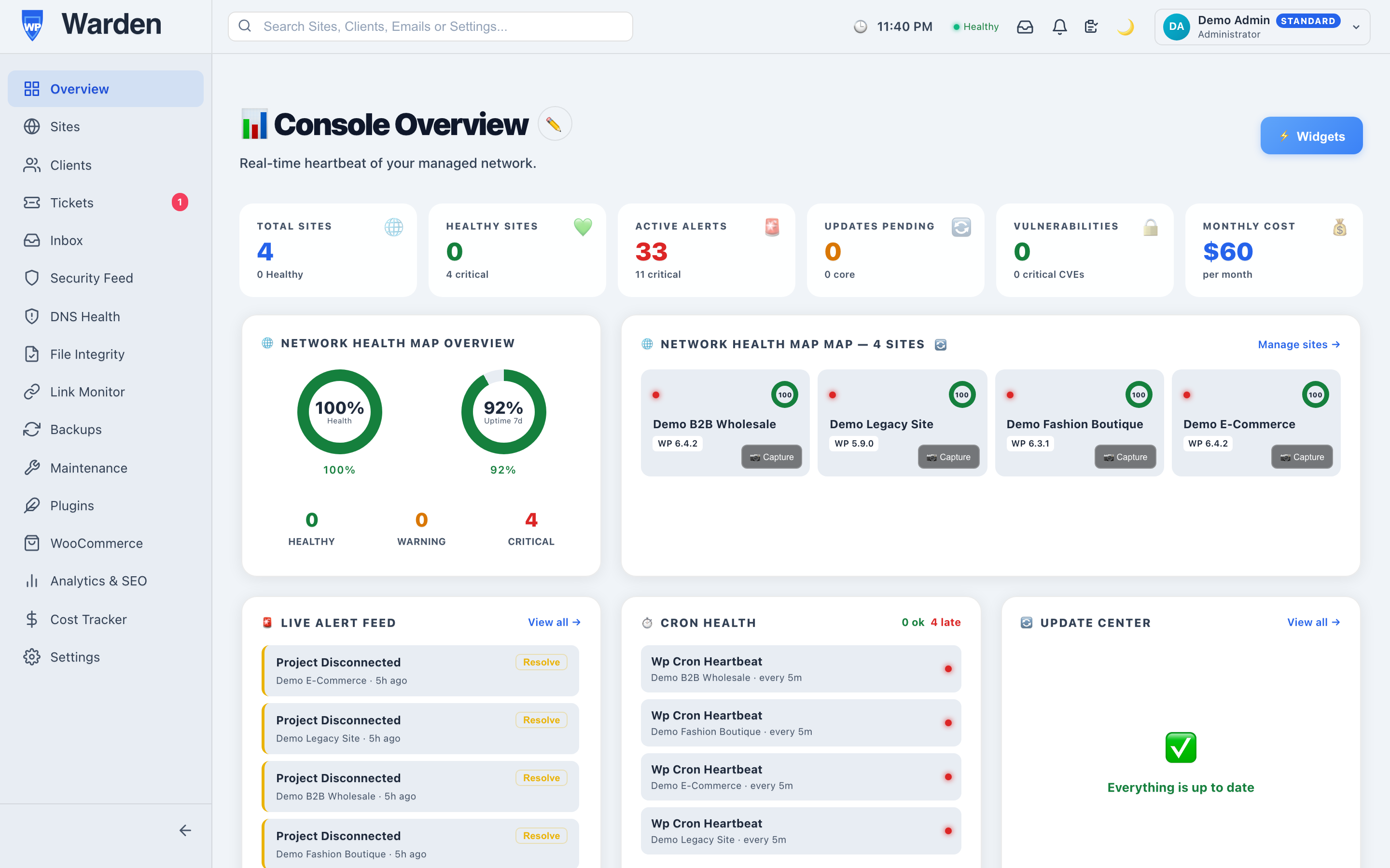 Screenshot: WP Warden Watchdog settings page in WordPress admin