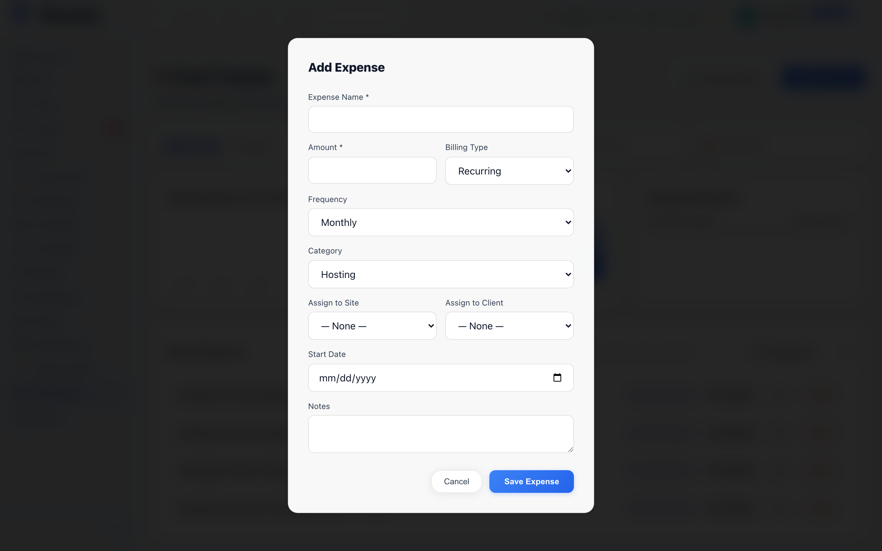 Screenshot: Costs & Renewals Page