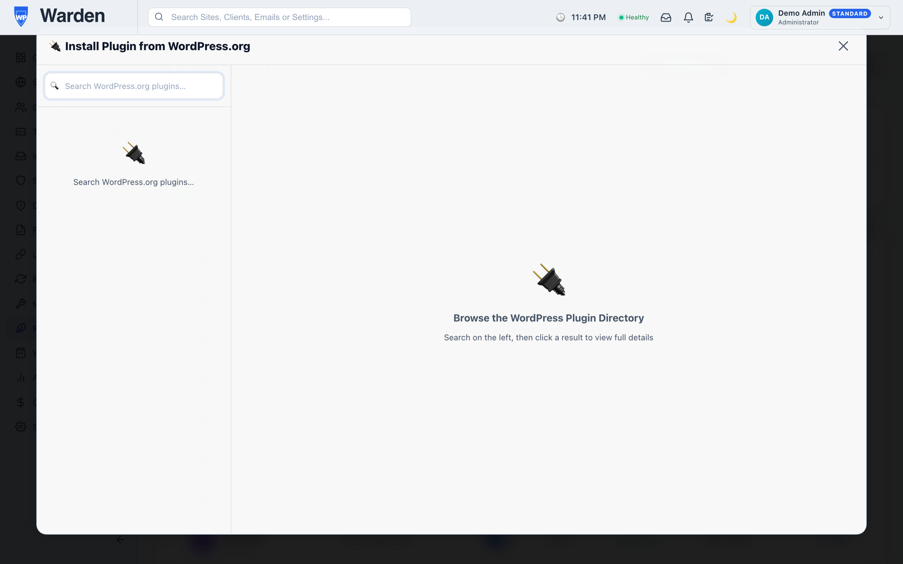 Screenshot: WordPress Plugin Browser modal